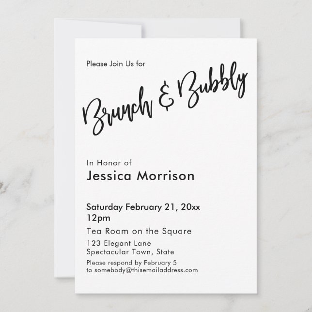 Invitation Brunch noir et blanc simple et typographie bulle (Devant)
