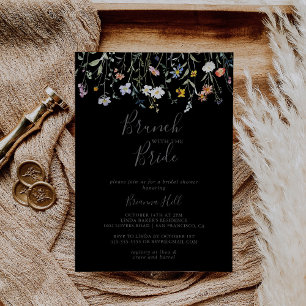 Invitation Brunch noir floral sauvage avec douche de mariée