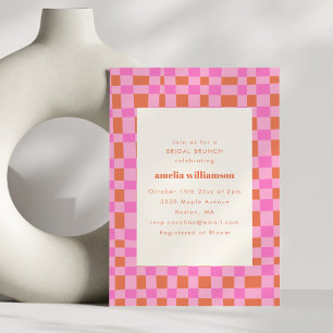Invitation Brunch nuptial Abstrait À damiers rose orange rétr