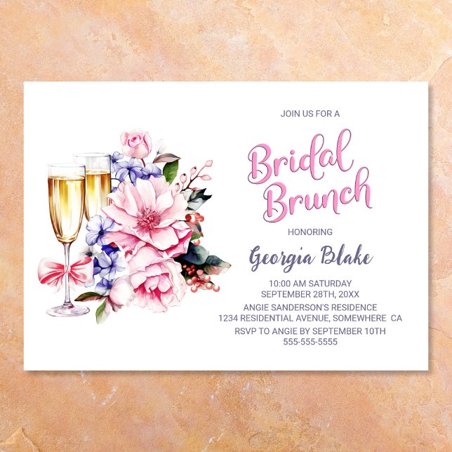 Invitation Brunch nuptial au champagne rose floral (Créateur téléchargé)