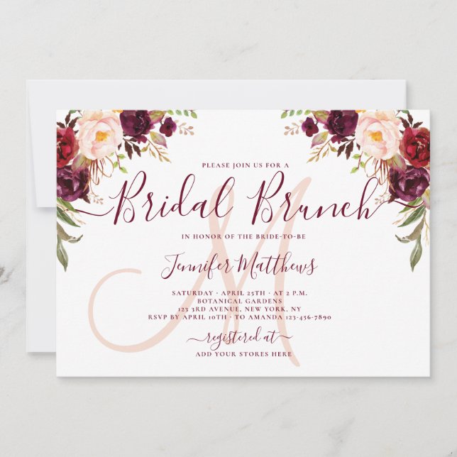 Invitation Brunch nuptial de l'Élégant monogramme floral de B (Devant)