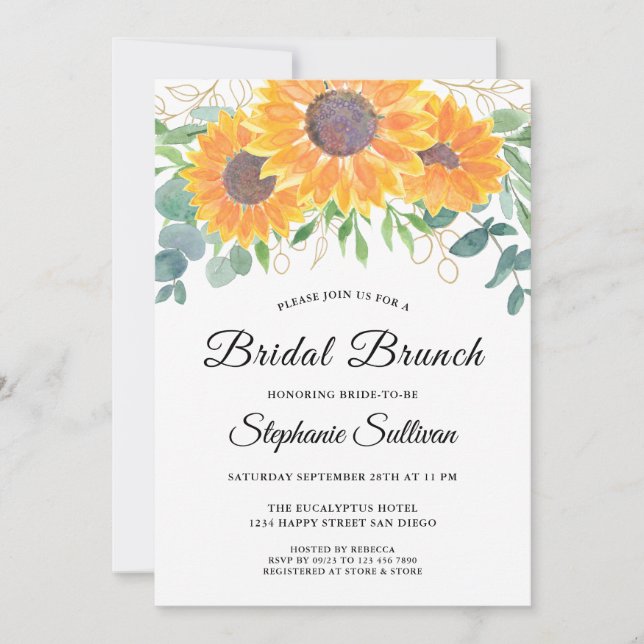 Invitation Brunch nuptial de l'Eucalyptus de tournesol (Devant)