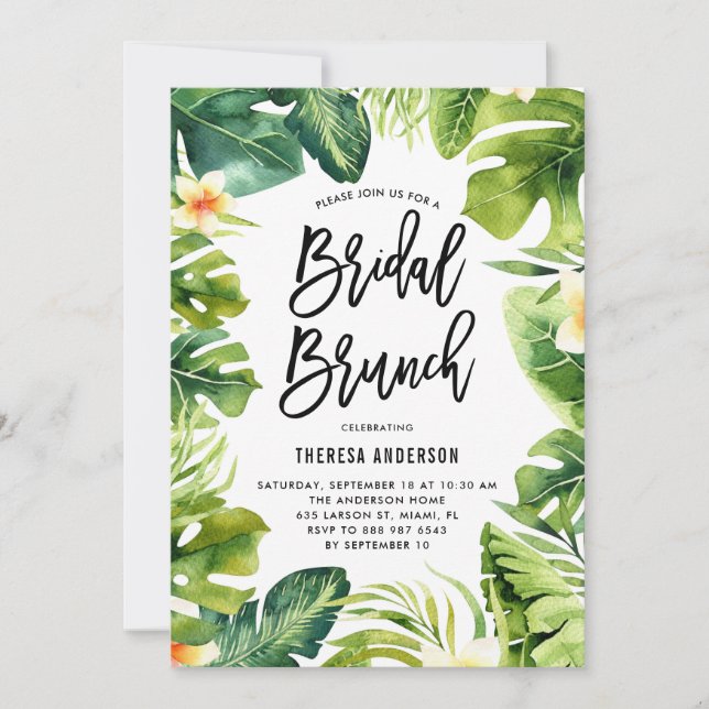 Invitation Brunch nuptial de verdure tropicale et Plumeria (Devant)