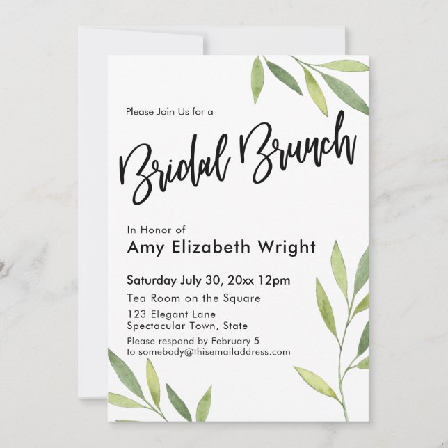 Invitation Brunch nuptial du feuillage vert (Devant)