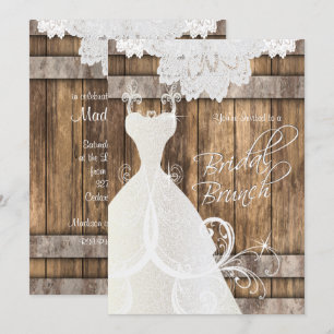 Invitation Brunch nuptial en bois rustique et dentelle
