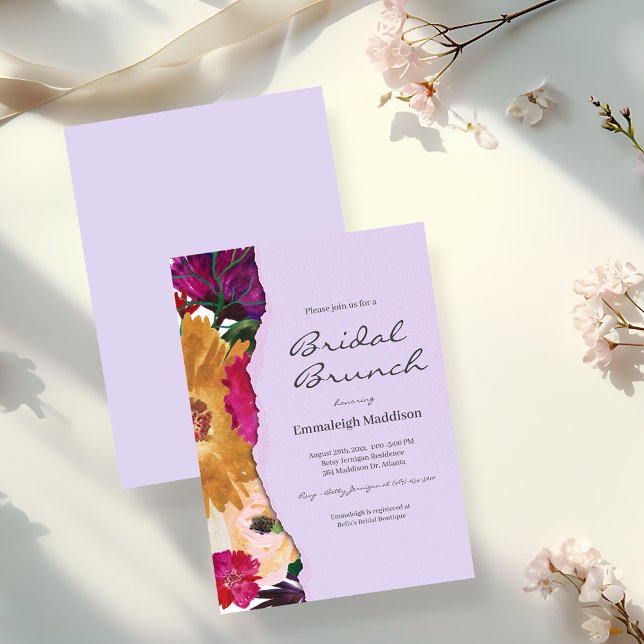 Invitation Brunch nuptial en papier déchiré Boho Floral (Créateur téléchargé)
