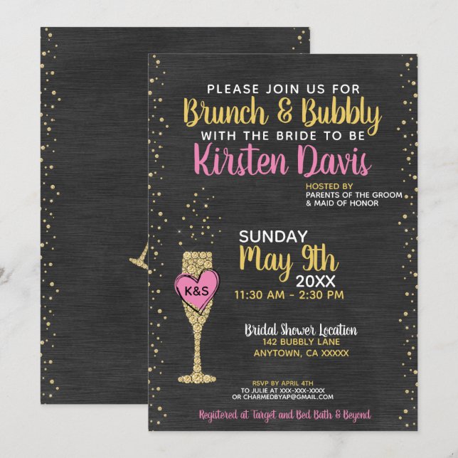 Invitation Brunch nuptial et Fête des mariées bulle (Devant / Derrière)