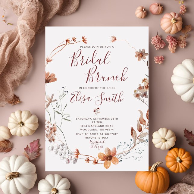 Invitation Brunch nuptial Fête des mariées d'automne Boho Fle (Créateur téléchargé)
