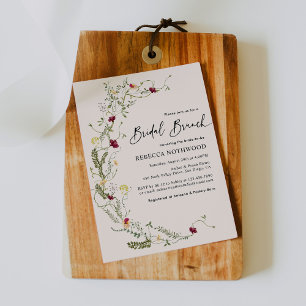 Invitation Brunch nuptial Fleur sauvage rose rustique