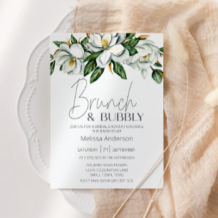 Invitation Brunch nuptial floral blanc Magnolia Rustique