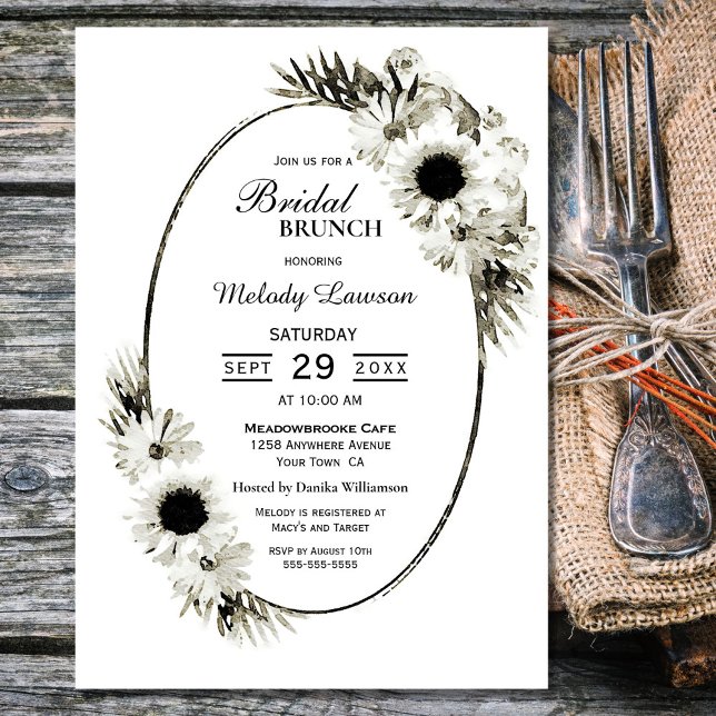 Invitation Brunch nuptial Floral noir et blanc (Créateur téléchargé)