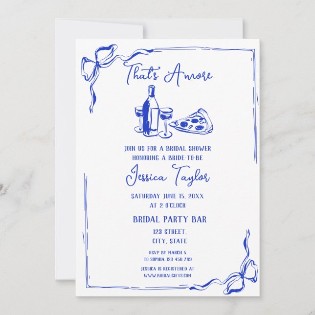 Invitation Brunch nuptial français tiré à la main qui est Amo (Devant)
