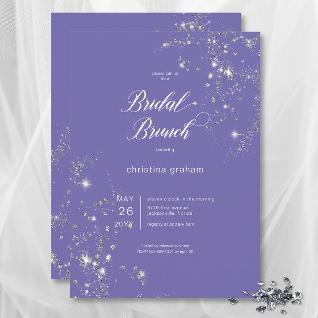 Invitation Brunch nuptial moderne Lavender White Glam Diamond (Modern Lavender White Glam Diamonds Bridal Brunch Invitation)