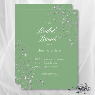 Invitation Brunch nuptial moderne vert et blanc en diamants d