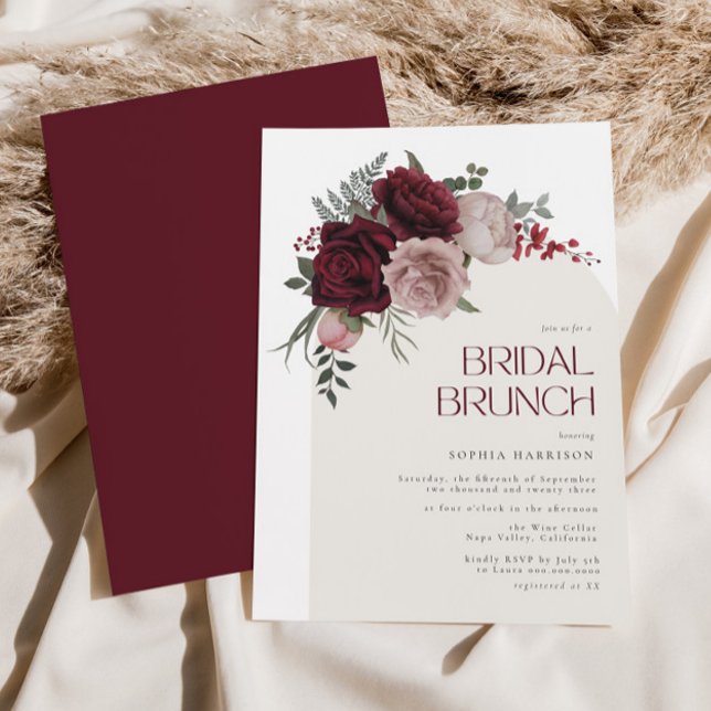 Invitation Brunch nuptial Moody Bourgogne Floral Arch (Créateur téléchargé)