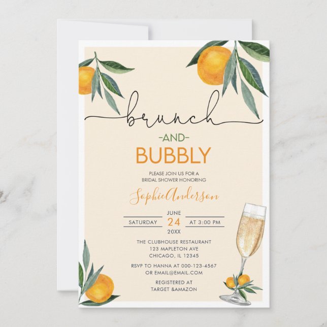Invitation Brunch nuptial Orange Blossom et Bubbly Mimosa  (Devant)