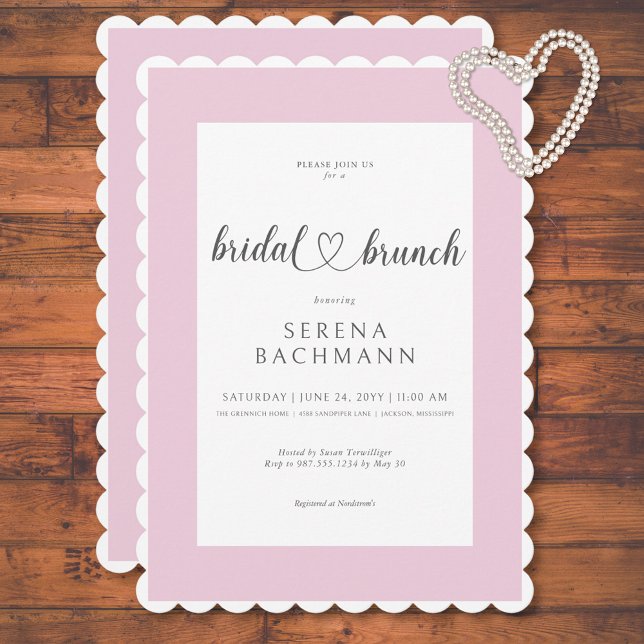 Invitation Brunch nuptial romantique moderne rose et blanc (Modern Romantic Pink & White Bridal Brunch Invitation)
