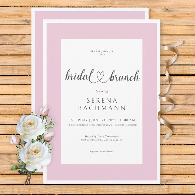 Invitation Brunch nuptial romantique moderne rose et blanc (Modern Romantic Pink & White Bridal Brunch Invitation)