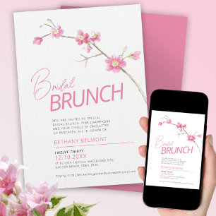 Invitation Brunch nuptial rose en fleur de printemps