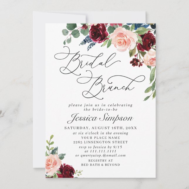 Invitation Brunch nuptial Rose Eucalyptus de la marine de Bou (Devant)