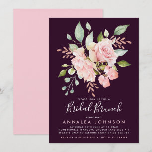 Invitation Brunch nuptial Rose rose et aubergine