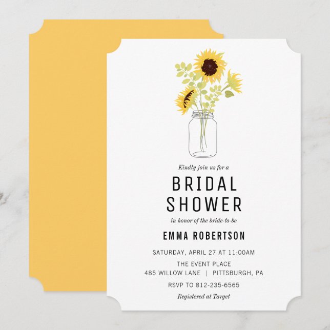Invitation Brunch nuptial Sunflower Bouquet de douche invitat (Devant / Derrière)