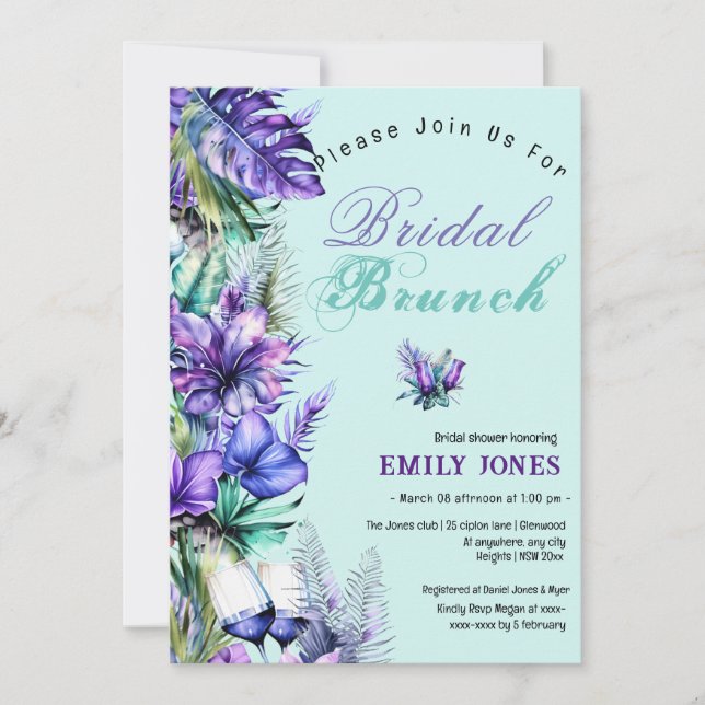 Invitation Brunch nuptial tropical violet moderne (Devant)
