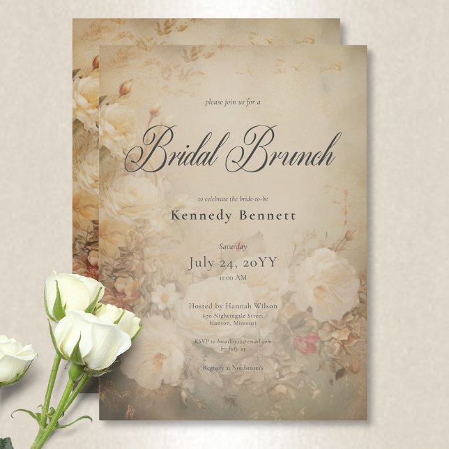 Invitation Brunch nuptial vintage de Roses blanches victorien (Vintage Victorian White Roses Bridal Brunch Invitation)