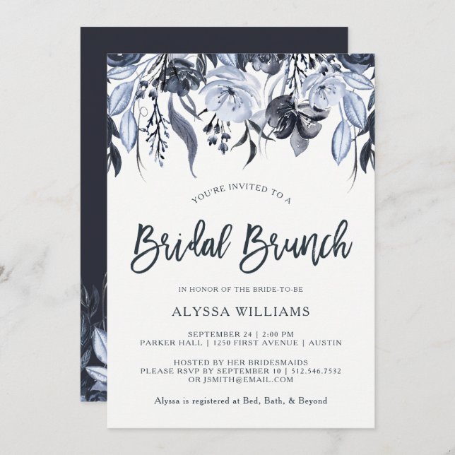 Invitation Brunch nuptiale d'aquarelle | moderne florale (Devant / Derrière)
