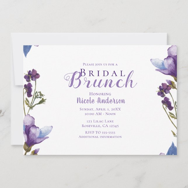 Invitation Brunch nuptiale Fleurs de printemps violet Floral  (Devant)