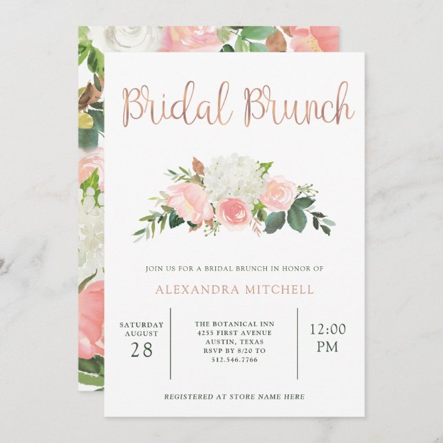 Invitation Brunch | nuptiale floral de verdure et de rose (Devant / Derrière)