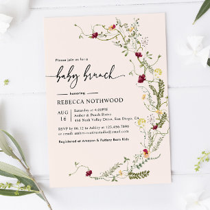 Invitation Brunch pour bébé rose pâle Fleur sauvage délicieux