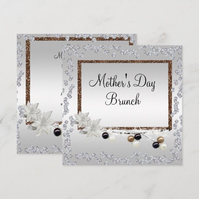 Invitation Brunch pour la Fête des mères de l'élégance encadr (Devant / Derrière)