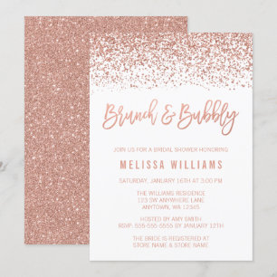 Invitation Brunch rose de parties scintillantes d'or et Fête