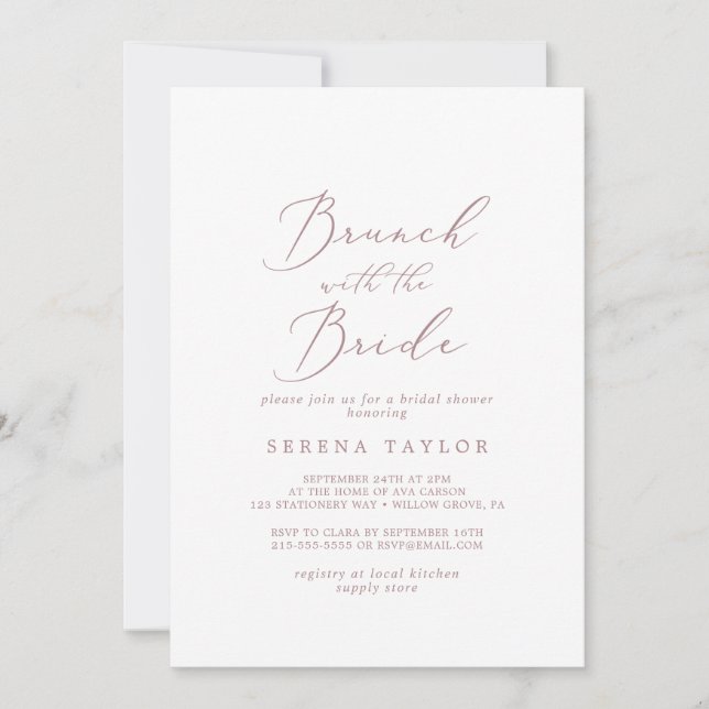Invitation Brunch Rose en or avec douche de mariée (Devant)