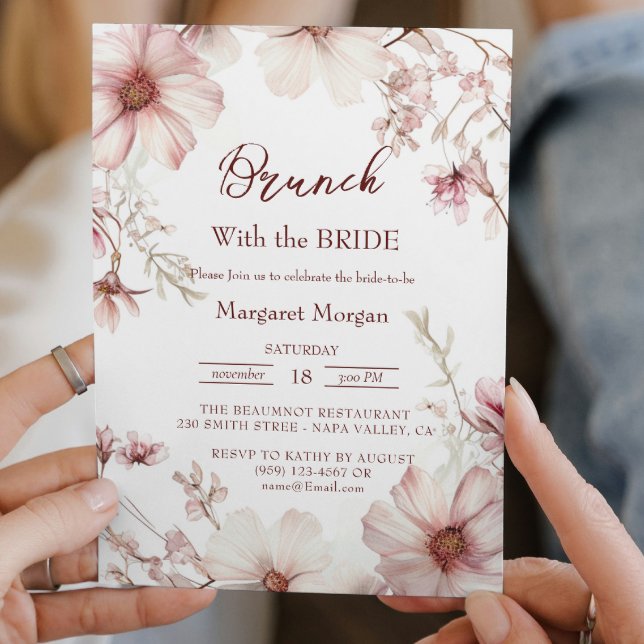 Invitation Brunch Rose Et Blanc Fleur Cerisier Avec Mariée (Créateur téléchargé)