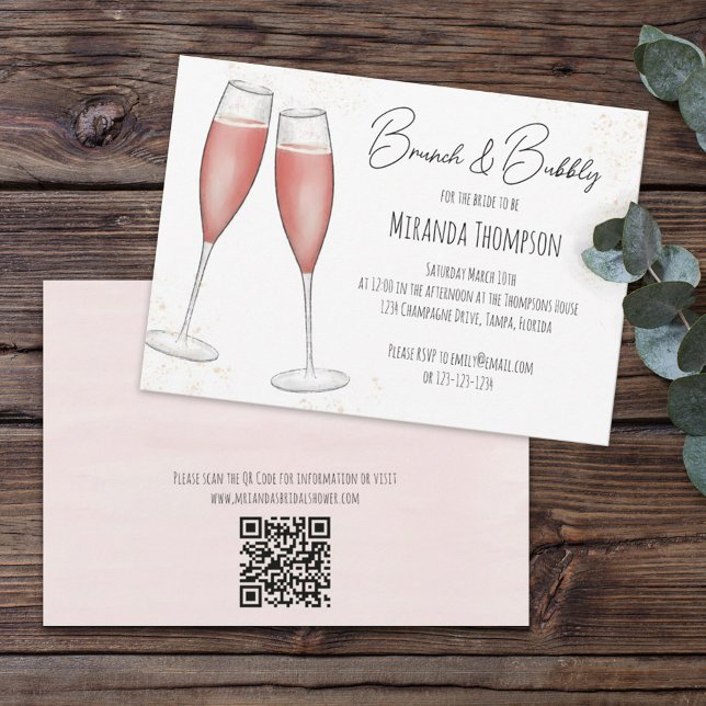 Invitation Brunch rose et Fête des mariées bulle Code QR (Créateur téléchargé)