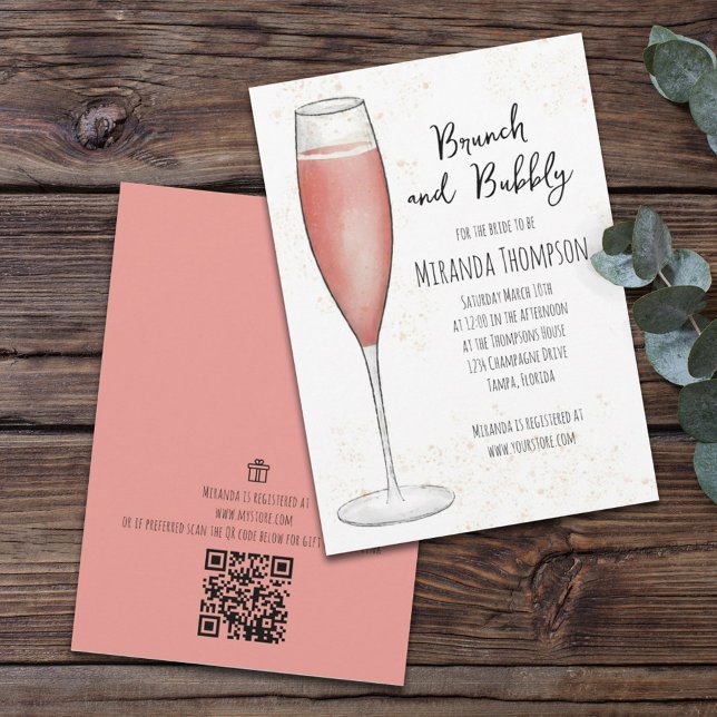 Invitation Brunch rose et Fête des mariées de champagne Bubbl (Créateur téléchargé)