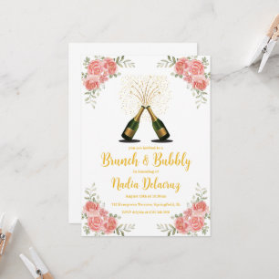 Invitation brunch rose et or et douche à bulles