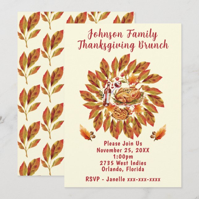 Invitation Brunch Thanksgiving en famille (Devant / Derrière)