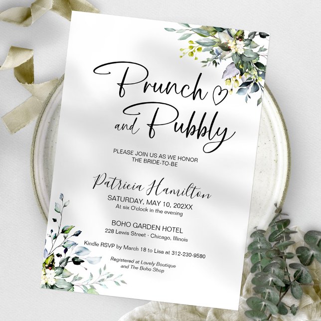Invitation Brunch Vert Et Fête des mariées Bubbly (Créateur téléchargé)