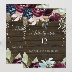 Invitation Bründy Navy Floral Rustic Lights Numéro de tableau