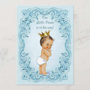 Invitation Brune petit baby shower de prince Blue Leaves