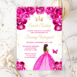 Invitation Brunette aux cheveux rose chaud Princesse Sweet Si