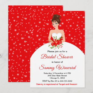 Invitation Brunette Bride Snowflake Fête des mariées rouge
