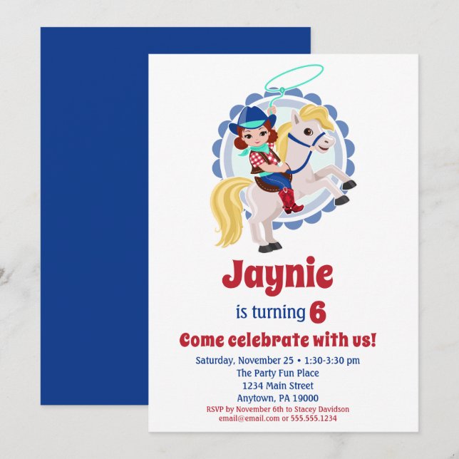 Invitation Brunette Cowgirl Rodéo Anniversaire (Devant / Derrière)