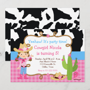 Invitation Brunette Cowgirl Western fête d'anniversaire
