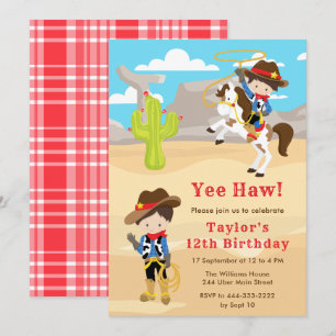 Invitation Brunette Hair Cowboy fête d'anniversaire