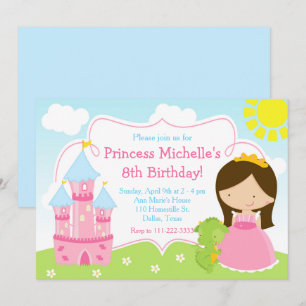 Invitation Brunette Jolie Princesse et Fête d'anniversaire Dr