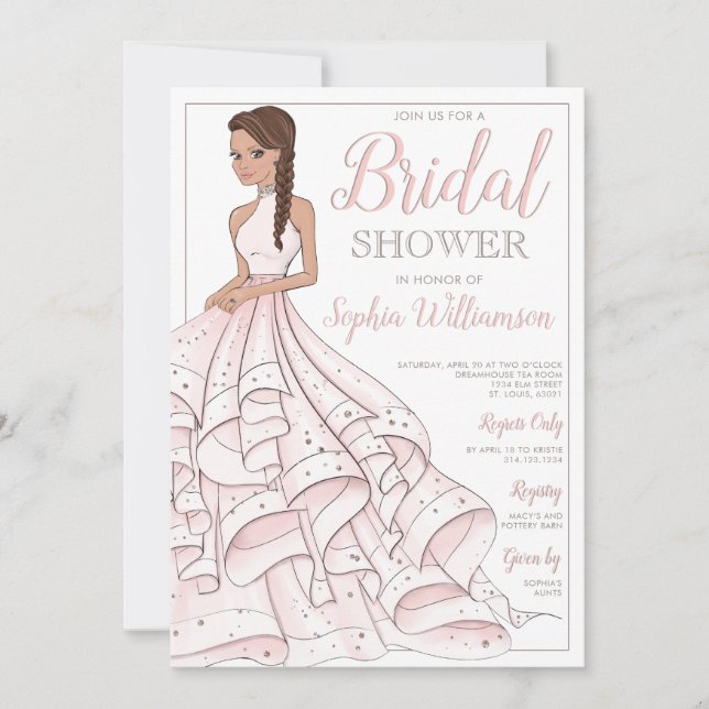 Invitation Brunette Parties scintillant Glam Bride Fête des m (Devant)